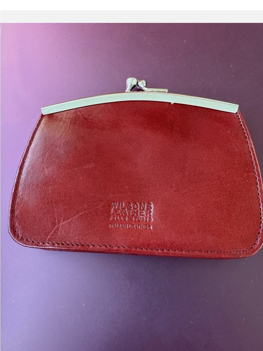 Vintage Wilsons Leather Pelle Studio Italian Leather Kiss Lock Coin Purse red